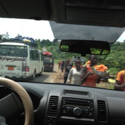 On the Road to Douala - Check point on the road... get ready for window shopping!